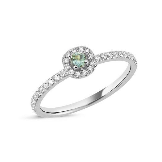 Sofia Nuran ring i 14 kt hvidguld med grøn safir og 0,17 ct diamanter